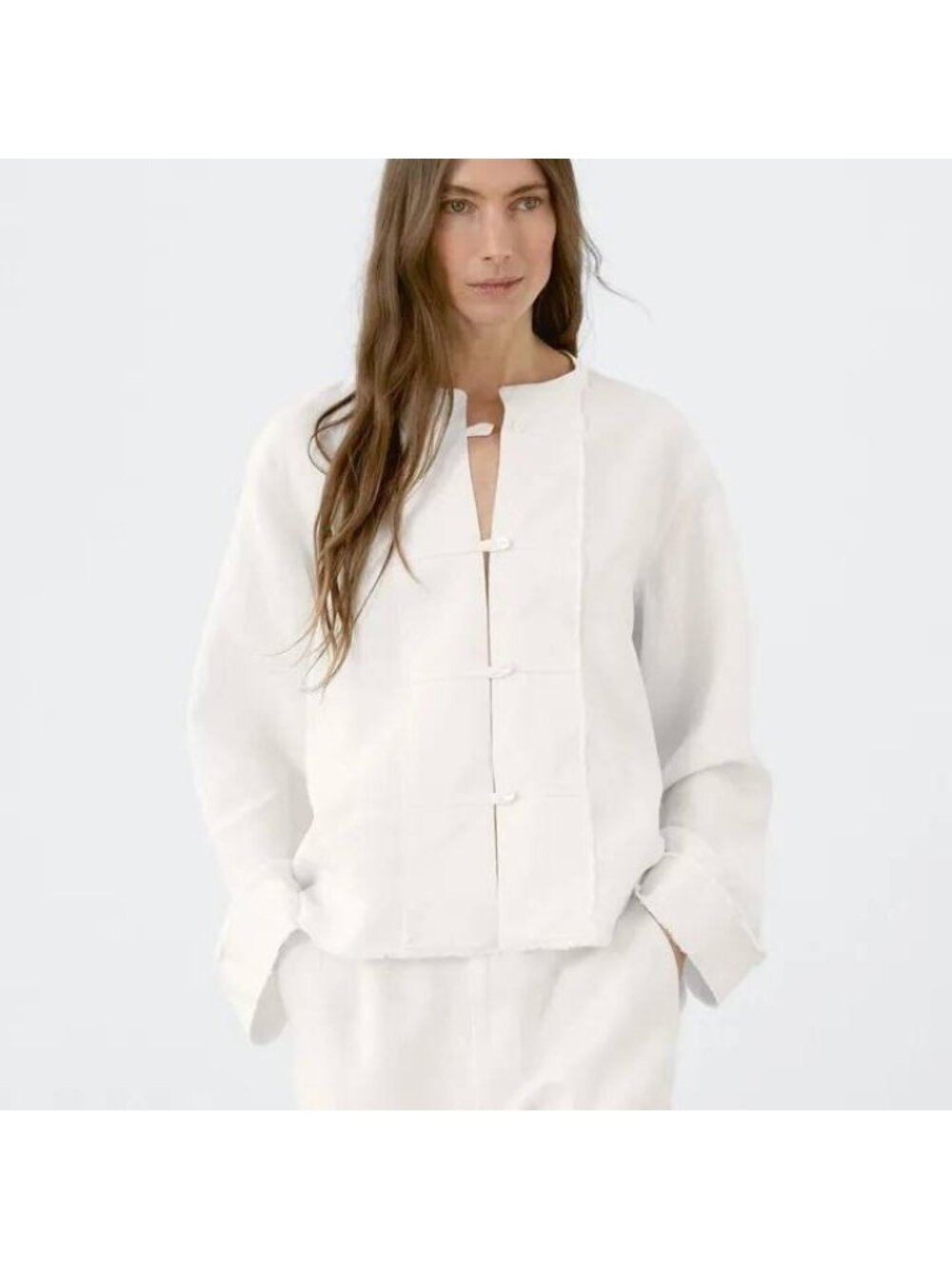 Massimo Dutti White Fluid Linen Blouse Shirt Large ivory 5152/967 NWT